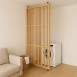 vertical wood slat room partition