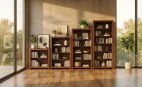 Spacious bookshelf design living room Dubai